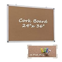 Cork Bulletin Board, 24 x 36 Inches Aluminum Framed Notice Board Wall Mounted with Pins for Home, Office and School