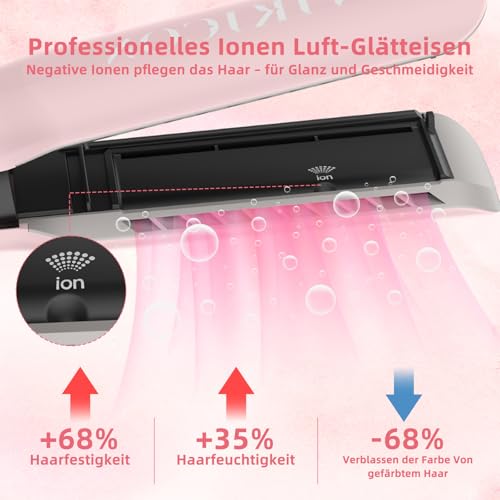 VIKICON Air Hair Straightener, Professional Ion Air Straightener without Heating Plates, Straighteners Curls and Straightens for Medium to Long Hair, Gentle Hair, Less Hair Breakage, More Shine, Light