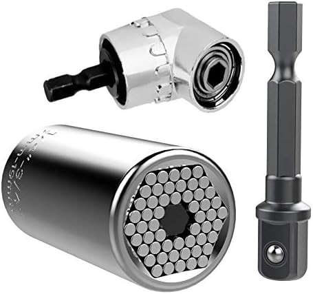 105 Degree New Right Angle Extension Drill Bit Adapter Attachment Socket Screwdriver Holder Adaptor + Multi-function Ratchet Universal Sockets 1/4''-3/4'' (7mm-19mm) Metric Wrench Adapter