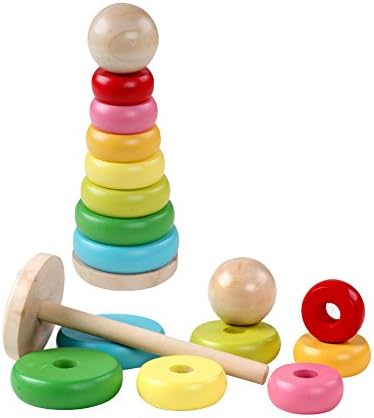 Geometric Stacker | Colorful Educational Ring Shape Stacker Toy for Children | Sturdy Safe Non-Toxic Lightweight Wooden Material | Increase Creativity Logic Hand-Eye Coordination | 1456.1