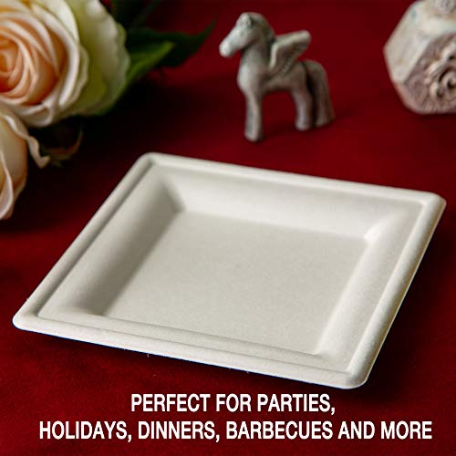 Kikigreen Bagasse Square Compostable Plates [100-pack] Dessert Disposable White Paper Plates Made Of Sugarcane (10 and 7 inch) - Thumbnail 6