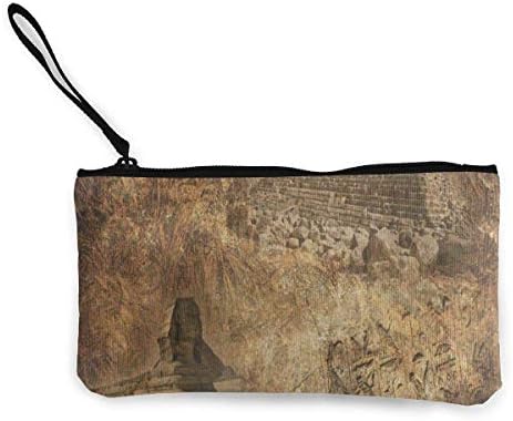 Unisex Wallet, Coin Bags, Canvas Coin Purse Vintage Egyptian Pyramid Customs Zipper Pouch Wallet for Cash Bank Car Passport