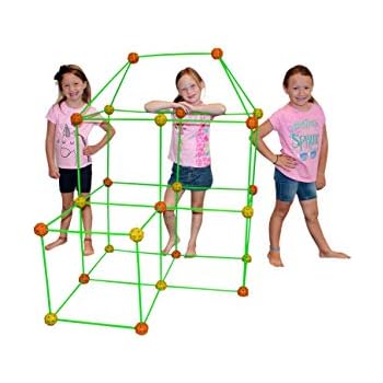 Funphix 77 Pc Fort Building Kit with Glow in The Dark Sticks - Fun Construction Toy for Age 5+ Creative Play - Encourages Imagination & Teamwork ( Orange & Yellow Balls)