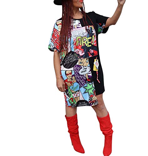 image for Remelon Womens Casual Short Sleeve Comics Letter Print Asymmetrical Lo
