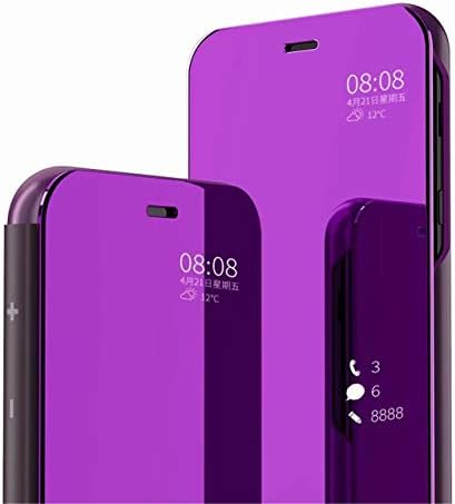 MLOTECH For LG V30 case,Cover+ screen protectors tempered glass Flip Clear View Translucent Standing Cover Mirror Plating Holder Full Body 360°Protection Purple