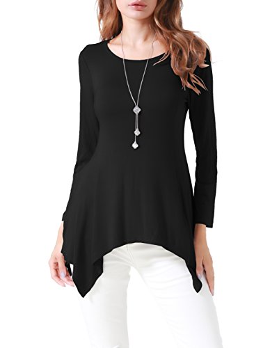 Invug Women Long Sleeve Zigzag Skirted Hem Casual Soft Stretchy Blouse T Shirt Black XL
