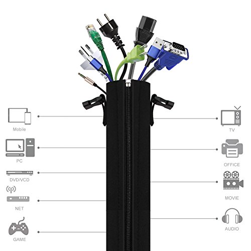 Cable-Sleeve-Sungwoo-Expandable-Cable-Management-System-Cable-Organizer-with-Zipper-and-Buckle-195-Flexible-Cord-Sleeve-for-TV-Computer-Home-Entertainment-Office-4-Pack-Black