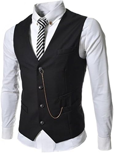 Spinty Mens Casual Cotton Blend Easy Care 4 Button Suit Vest Black