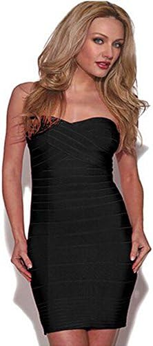 UONBOX Women's Rayon Cute Sleeveless Bodycon Bandage Strap Dress (S, Black2)