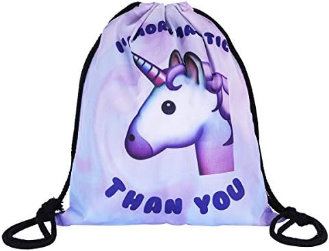 iEFiEL Kids Lovely 3D Print Unicorn Drawstring Backpack Rucksack Folding Shoulder Bags for Toys Gym Picnic Snack Purple One Size