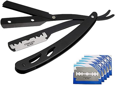 Professional Matte Black Straight Edge Razor Blades Close Shaving Men's ...