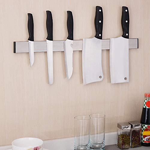 Magnetic Self-Adhesive Knife Holder Stand Stainless Steel Block Wall Mounted Easy Storage Knife Rack Strip for Kitchen Utensil - Silver