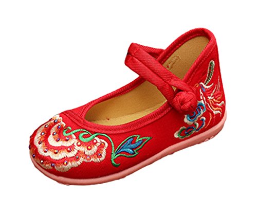 AvaCostume Girls Flower Embroidery Old Beijing Flats Mary Jane Shoes