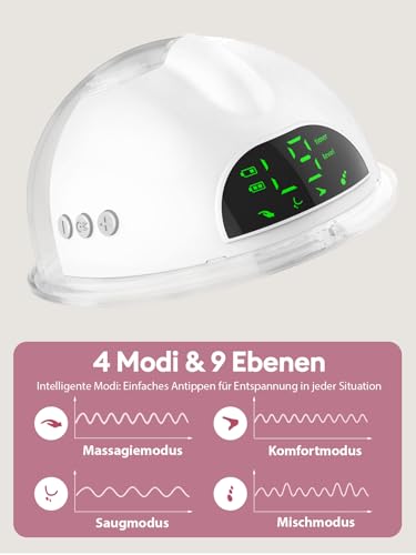Lulia Tiralatte Elettrico Indossabile LU05, 4 Modalità e 9 Livelli, 350mmHg Forte Aspirazione Confortabile, Funzione di Memoria, senza BPA, con Flange 17/19/21/24MM (1 Pezzi)