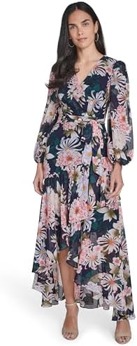 eliza j floral cascade ruffle long sleeve dress Eliza J Women's Dress, Navy, 0 at Amazon Women's Clothing store