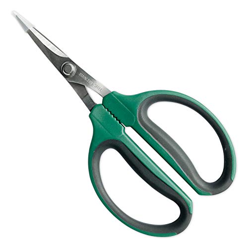 CastleGreens 6-Inch Stainless Steel Garden Bonsai Pruning Shears with 40mm Straight Blade Pruners, Anti-Slip Softgrip Micro-Tip Snip