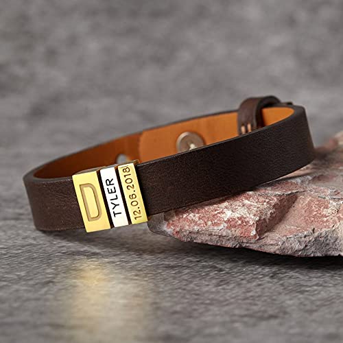 Custom Men Leather Bracelet, Fashion Personalized Engraved with
