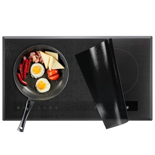 KitchenRaku Large Induction Cooktop Protector Mat, Translucent (Magnetic) Electric Stove Burner Covers Antiscratch as Glass Top Stove Cover or Electric Stove Top (Unembellished Black, 52x78CM)
