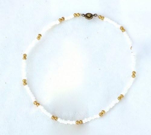 Ankle Bracelets White Seed Beads gold handmade bohemian boho vintage hippie fashion jewelry anklet (9")
