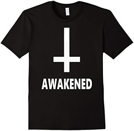 Men's Inverted Cross | "Awakened" Quote Tee ( Satanic Clothing ) Large Black