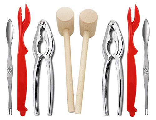 8Pcs Seafood Tools Set including 4 Forks and 2 Lobster Crackers Nut Cracker 2 Lobster Crab Mallets(Red Lobster Shellers) - Thumbnail 5