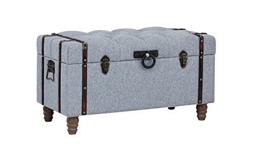 Sofamania 2-Piece Classic Tufted Linen Fabric Storage Chests/Accent Table/Bench (Grey)