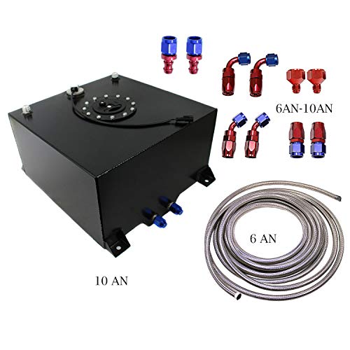 10 Gallon Black Aluminum Fuel Cell Tank & Fuel Hose Sender & Fuel Line kit 6 AN