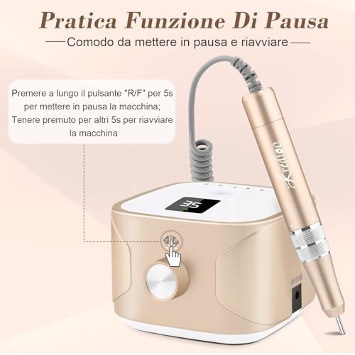 Kredioo Professional Nail Drill 35000RPM, Nail Cutter, Electric Nail File, Manicure and Pedicure, Electric Drill for Removing Gel/Nail Polish, Gold