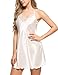 Ekouaer Women's V-Neck Satin Camisole Nightgown,Medium,A(white)