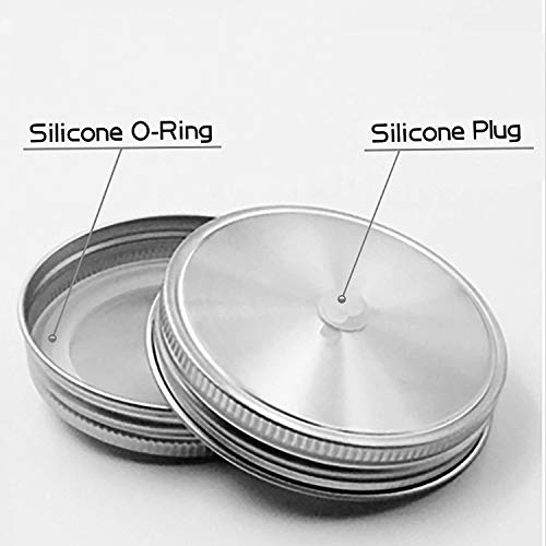 6pcs Pack 304 Stainless Steel Wide Mouth Mason Jar Lids with Straw Hole, Including 6pcs Stainless Steel Straws and 1pcs Cleaning Brush, Compatible with Ball & Kerr Mason Jars