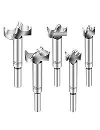 Toodro Juego de brocas Forstner, 5 brocas Forstner de carbón de alta velocidad de acero para carpintería, juego de sierras de perforación AAuger Abridor, madera contrachapada de plástico con vástago redondo 0.591-1.378 in