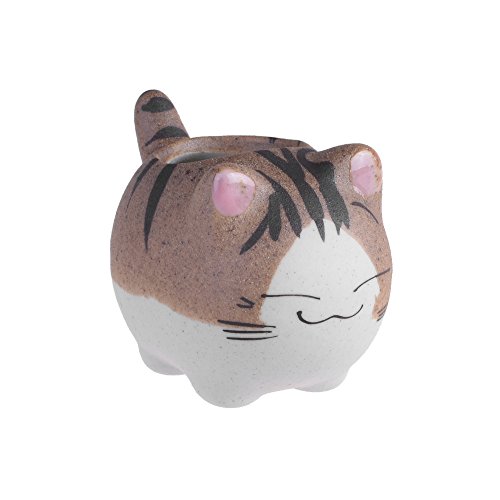 BCP Mini Ceramic Cute Animal Shaped Cartoon Home Decoration Vase Flower Pots Cat Shape Planter for Succulent Plant/ Cactus Flower (Smile)