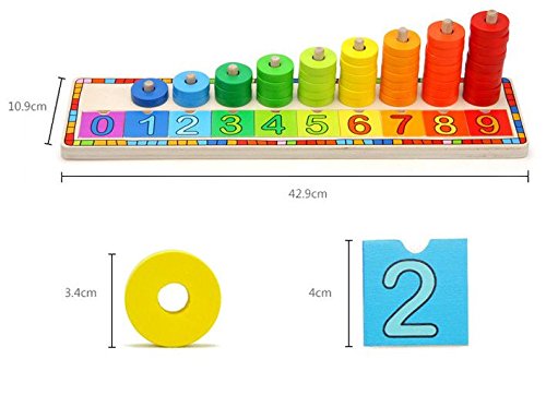 Toys of Wood Oxford Wooden Stacking Rings Sorting Toy Counting Game with 45 Rings - Counting Ring Stacker for 3 Year Old Suitable for Montessori Learning