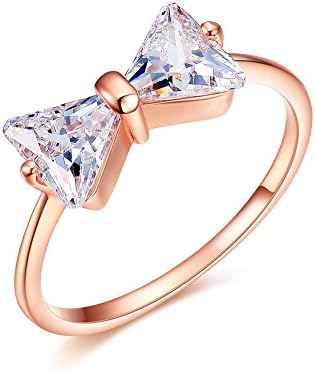 DIFINES Redbarry 18k Rose Gold Plated Cute Bowknot Trillion Cut CZ 7mm Eternity Promise Rings, Size 5.5