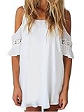 SUNNOW Women's Round Neck Sleeveless Hollow Lace Splicing Dress (Asian S/US(4), White)