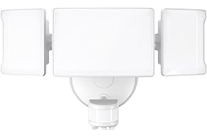 Olafus 65W Motion Sensor Outdoor Lights, 6000lm Adjustable 3-Head LED Flood Lights Outdoor with Motion Detection, IP65 Waterproof Security Lights for Driveway, Garage, Porch, Yard, White