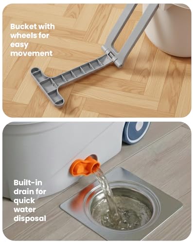 Spin Mop & Bucket Set - 360° Self-Wringing System with Wheels, Stainless Steel Handle - Hands-Free Floor Cleaning for Hardwood, Tile, Laminate - Includes 3 Washable Microfiber Mop Head Refills