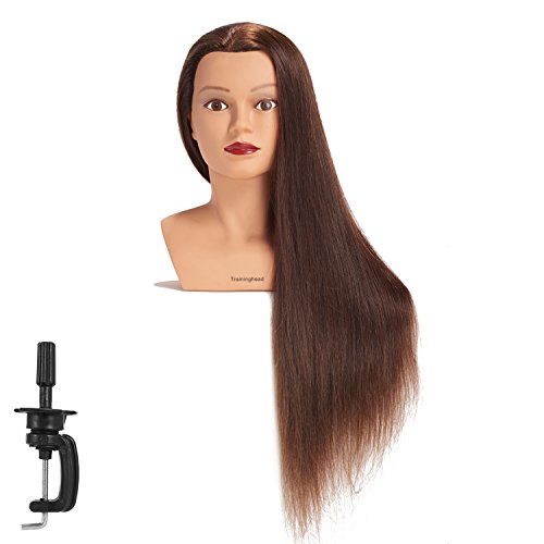 Traininghead 28-30" 100% Human Hair Mannequin Head Hairdressing Training Practice Head Hair Styling Cosmetology Manikin Doll Head With Clamp (Brown)