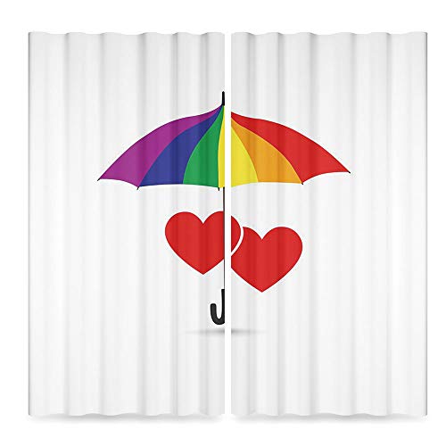 YOLIYANA Pride Decorations Small Window Blackout Curtains,Cute Heart Signs Over Rainbow Umbrella ...