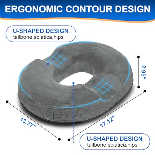 Ecosafeter Ergonomic Memory Foam Donut Cushion - Coccyx Support and Pressure Reduction for Office, Car and Home, Breathable Washable Cover