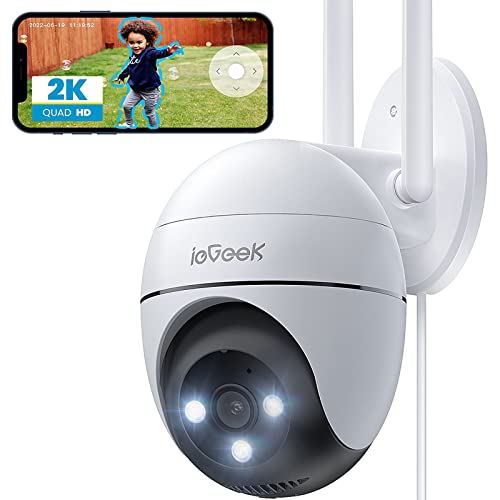 ieGeek 2K Camera Surveillance WiFi Exterieure, 360° Camera IP, Vision Nocturne Couleur, Détection Humaine, Audio Bidirectionnel, Sirène et Alarme Lumineuse, Pan 355°/Tilt 120°, Stockage Cloud