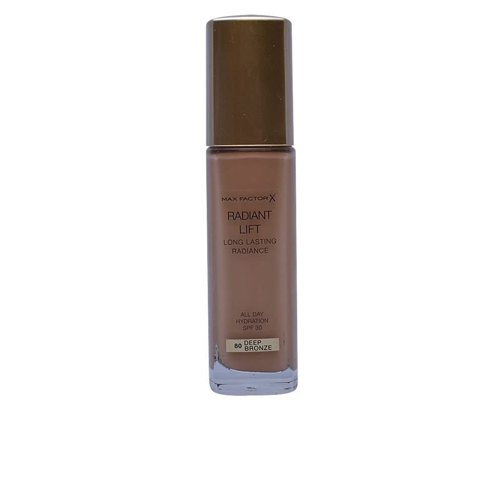 Max Factor Radiant Lift Liquid Pump Medium to Full Coverage Radiant Finish Foundation with SPF30 and Hyaluronic Acid, 080 Bronze, Dark Skin Tone, 30ml
