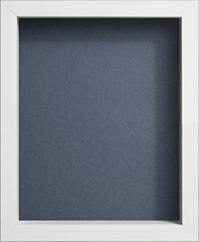 Radcliffe White Wooden Deep 3D Box Frame A2, Dark Blue Backing Board * Choice of Sizes* Fitted with Perspex — image 1