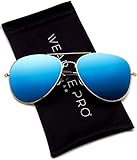 WearMe Pro - Polarized Metal Frame Pilot Style Aviator Sunglasses (Gold Frame/Mirror Blue Lens, 60)
