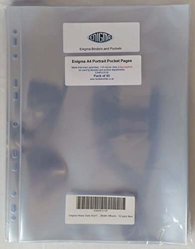 Enigma Heavy Duty Acid Free Archival Safe A4 Portrait Pockets for Ring Binder Albums - 25 Pack