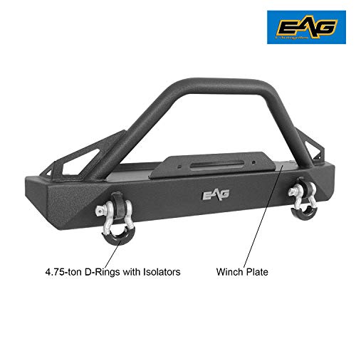 EAG Stubby Front Bumper with Winch Plate Steel Black Textured Fit for