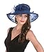 SAFERIN Women's Kentucky Derby Sun Hat Church Cocktail Party Wedding Dress Organza Hat Two Tone Color (Navy with Sapphire Blue Line)