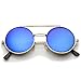 zeroUV Mid Size Flip-Up Colored Mirror Lens Round Django Sunglasses 49mm (Gold/Blue Mirror)