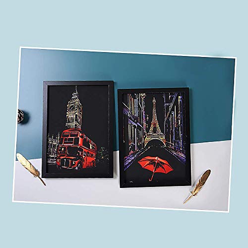 Pobec Scratch Art, Scratch Art Paper DIY Night View Scratchboard for Adult and Kids, with Scratch Paper Pens/Black Brush,8.2''x11.4'' (Corner) - Thumbnail 5