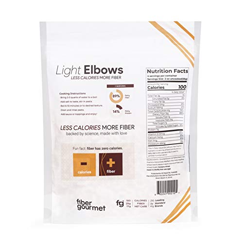 Elbow Noodle Pasta, Low Calorie, High Fiber, Healthy Noodle, Low Net Carb Noodle, Fiber Gourmet Pasta Noodles, Six (6) 8-ounce packages